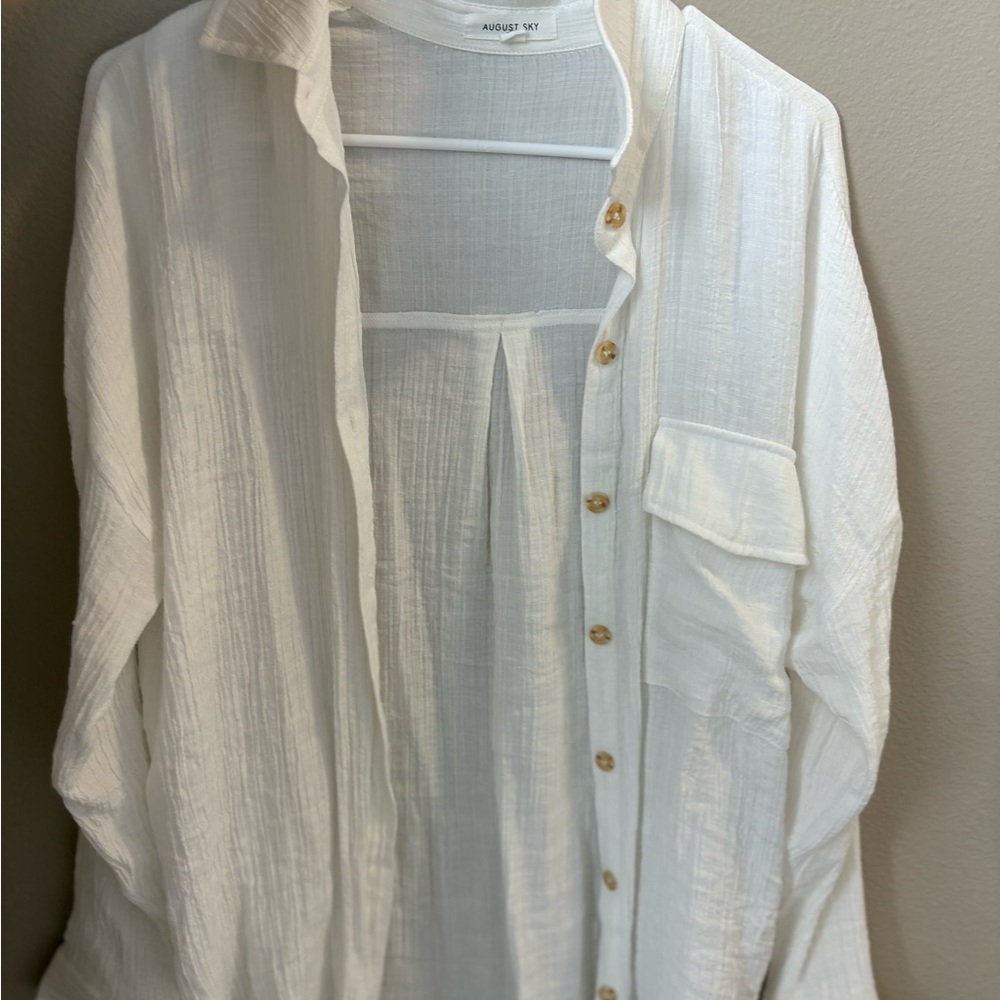 August sky women’s White Button Down Shirt/ Cover Up